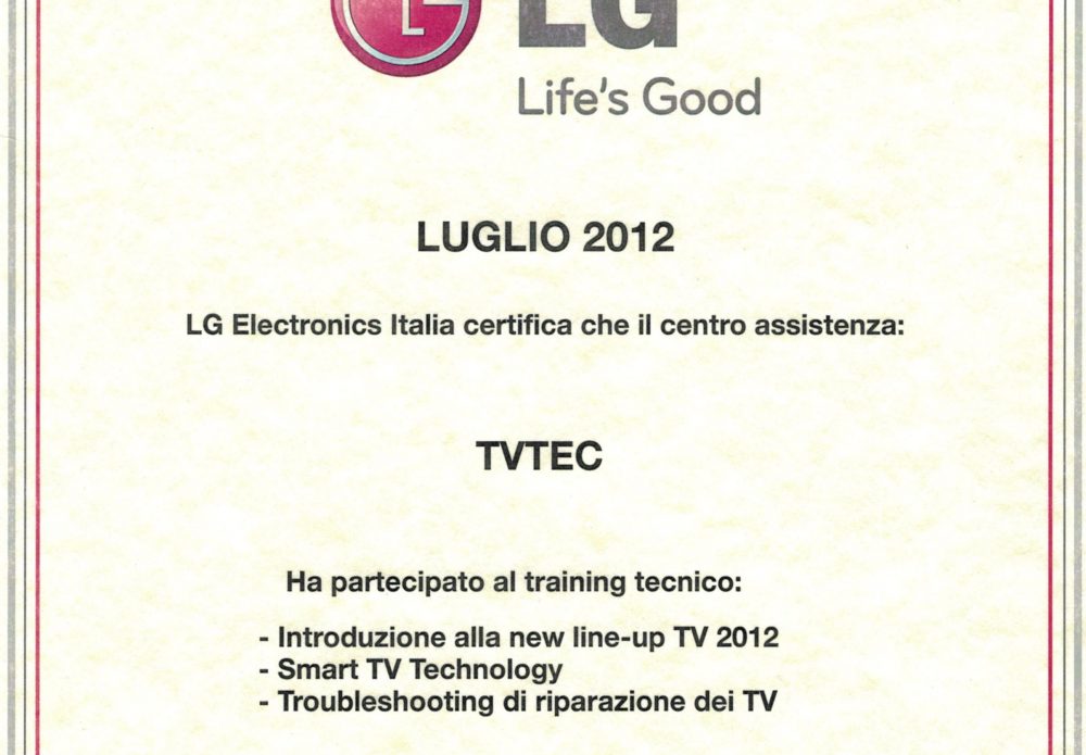 Certificato LG 2012