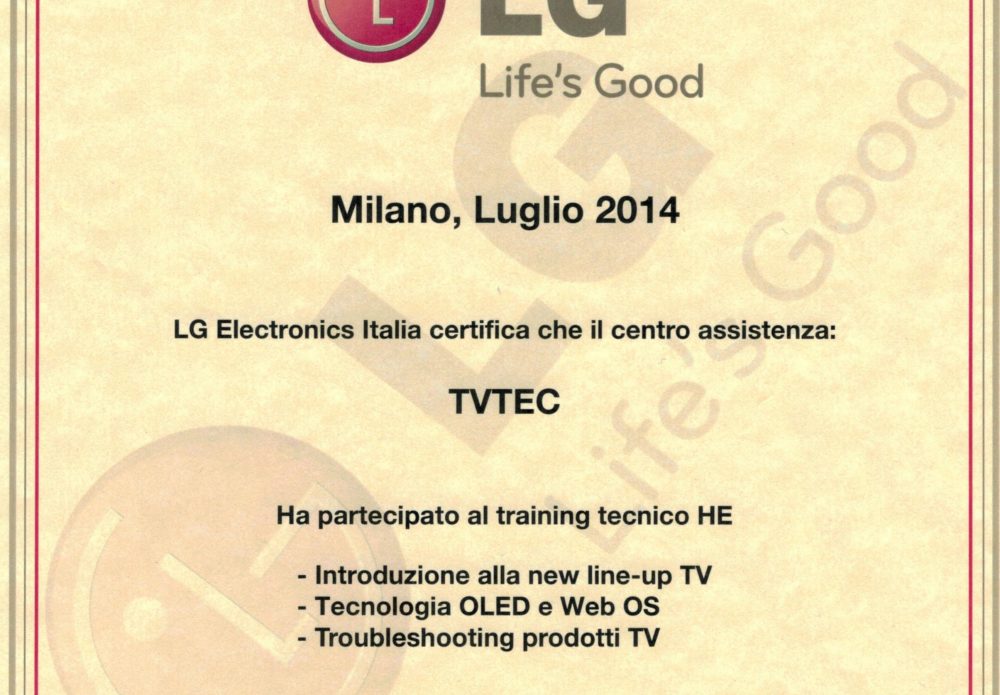Certificato LG 2014