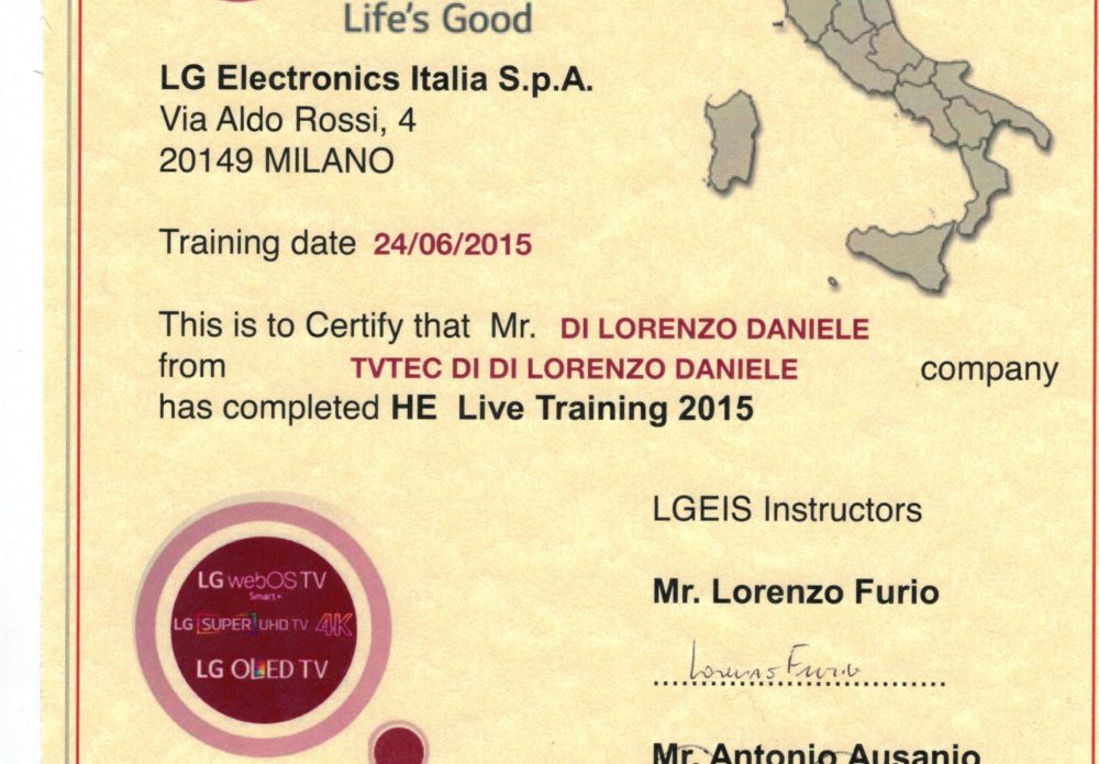 Certificato LG 2015