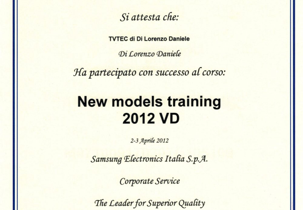 Certificato SAMSUNG 2012